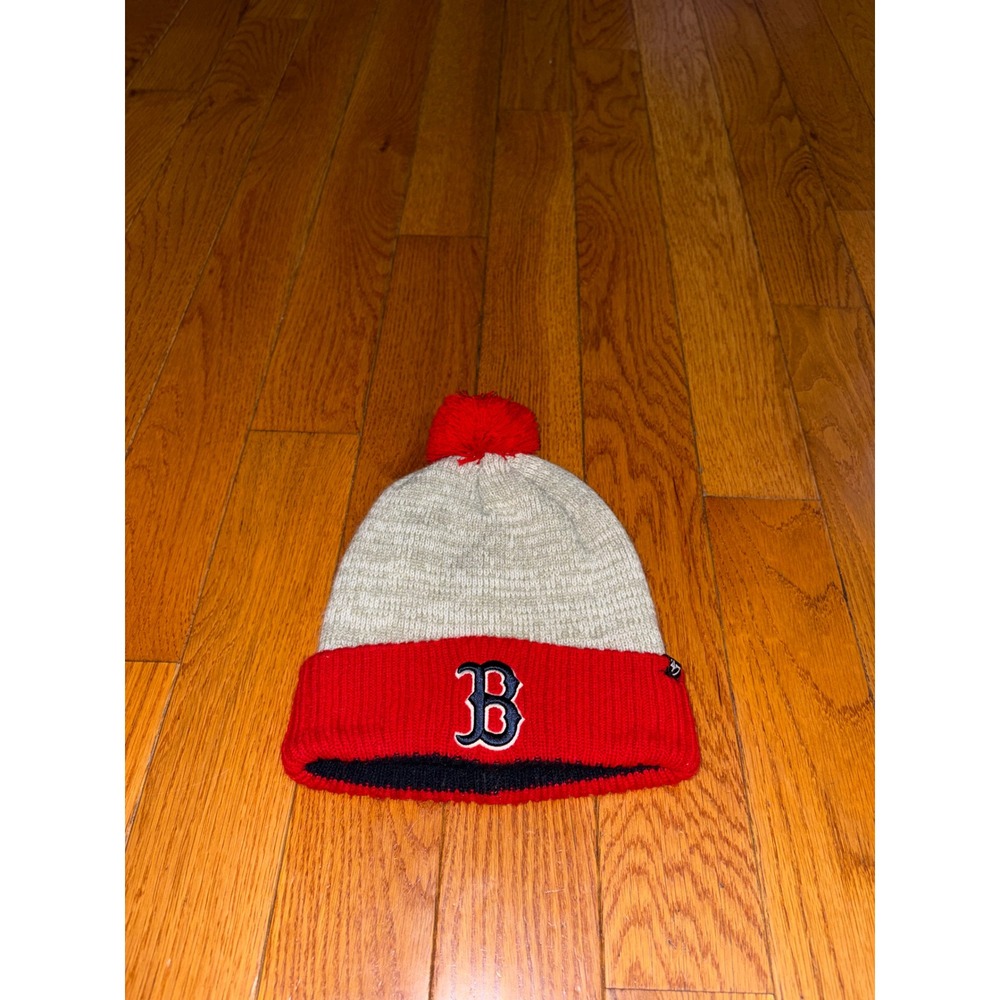 47 Brand Boston Red Sox Beanie Oatmeal Red Cuffed Pom Knit Hat OSFA MLB